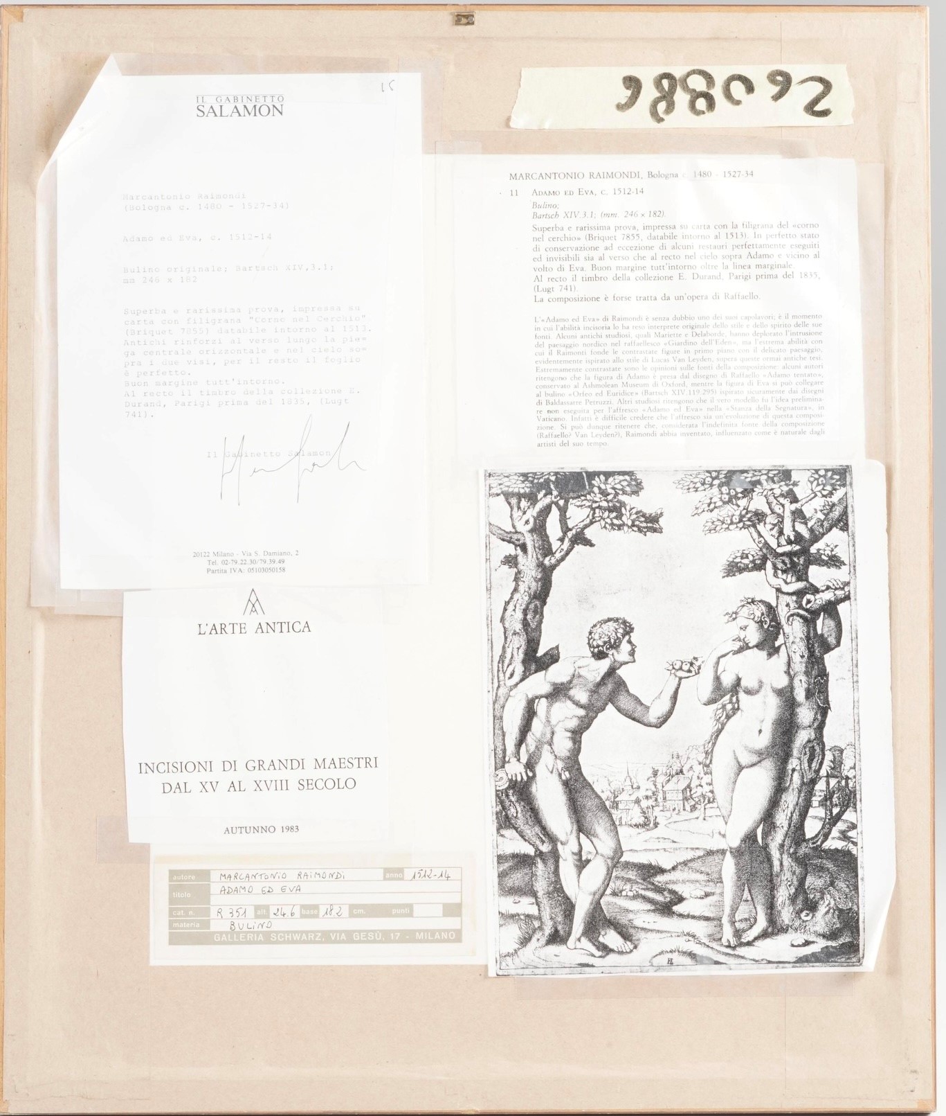 Raimondi, Marcantonio, Adamo ed Eva, bulino, 1512-14