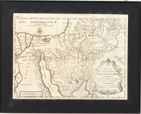 Calmet, Antonie Augustin (1672-1757) Tabula itineris, et statiorum israelitarum in deserto ab eourm egressu ex aegypto ad transitum iordanis