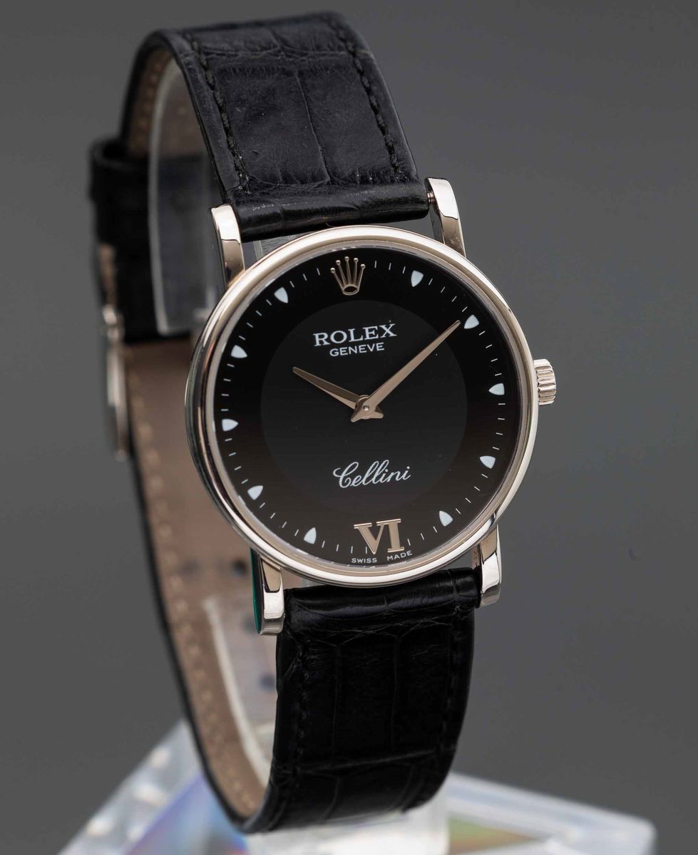 Rolex - Cellini Ref 5115/9 in Oro Bianco Carica Manuale con Quadrante Nero Bitonale Completo di S...