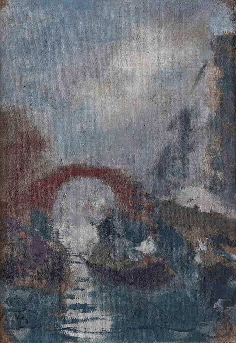 Mos&#232; Bianchi : Canale a Venezia  - olio su tavoletta - Auction 19th and 20th Century Paintings | Timed Auction - Cambi Casa d'Aste