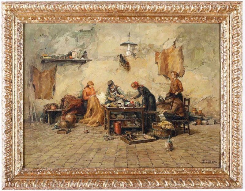 Giuseppe Gheduzzi : Interno di bottega di calzolaio  - olio su tavola - Auction 19th and 20th Century Paintings | Timed Auction - Cambi Casa d'Aste