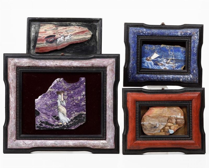 Cinque frammenti di pietre dure dipinti a paesaggi, XIX-XX secolo  - Auction Antique July | Cambi Time - Cambi Casa d'Aste