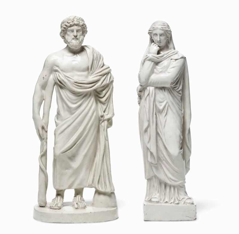 Due figurine di divinità classiche Napoli, probabilmente Manifattura Giustiniani, 1829-1836 circa  - Asta Dimore Italiane - Cambi Casa d'Aste