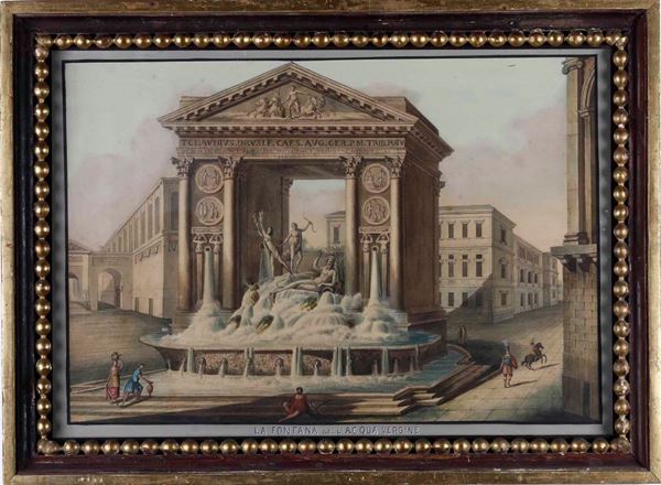 Gouache raffigurante Fontana dell’acqua Vergine. Roma, XIX secolo