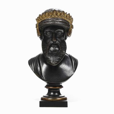 Busto di Imperatore. Bronzo Fuso, Patinato e Dorato. Fonditore del XIX-XX Secolo