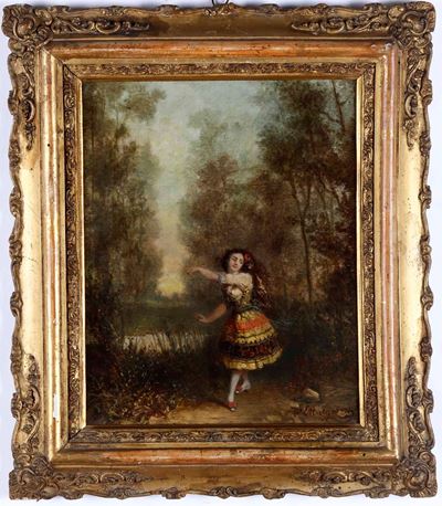 Artista Francese del XIX Secolo Figura Femminile Entro Paesaggio