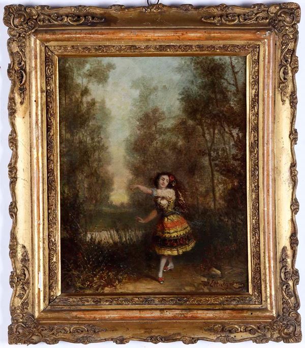 Artista francese del XIX secolo Figura femminile entro paesaggio