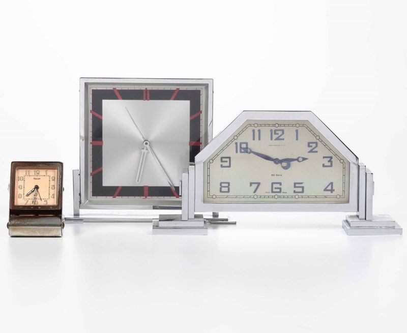 Lotto di tre orologi anni '50 in metallo cromato  - Asta Antiquariato Luglio | Cambi Time - Cambi Casa d'Aste