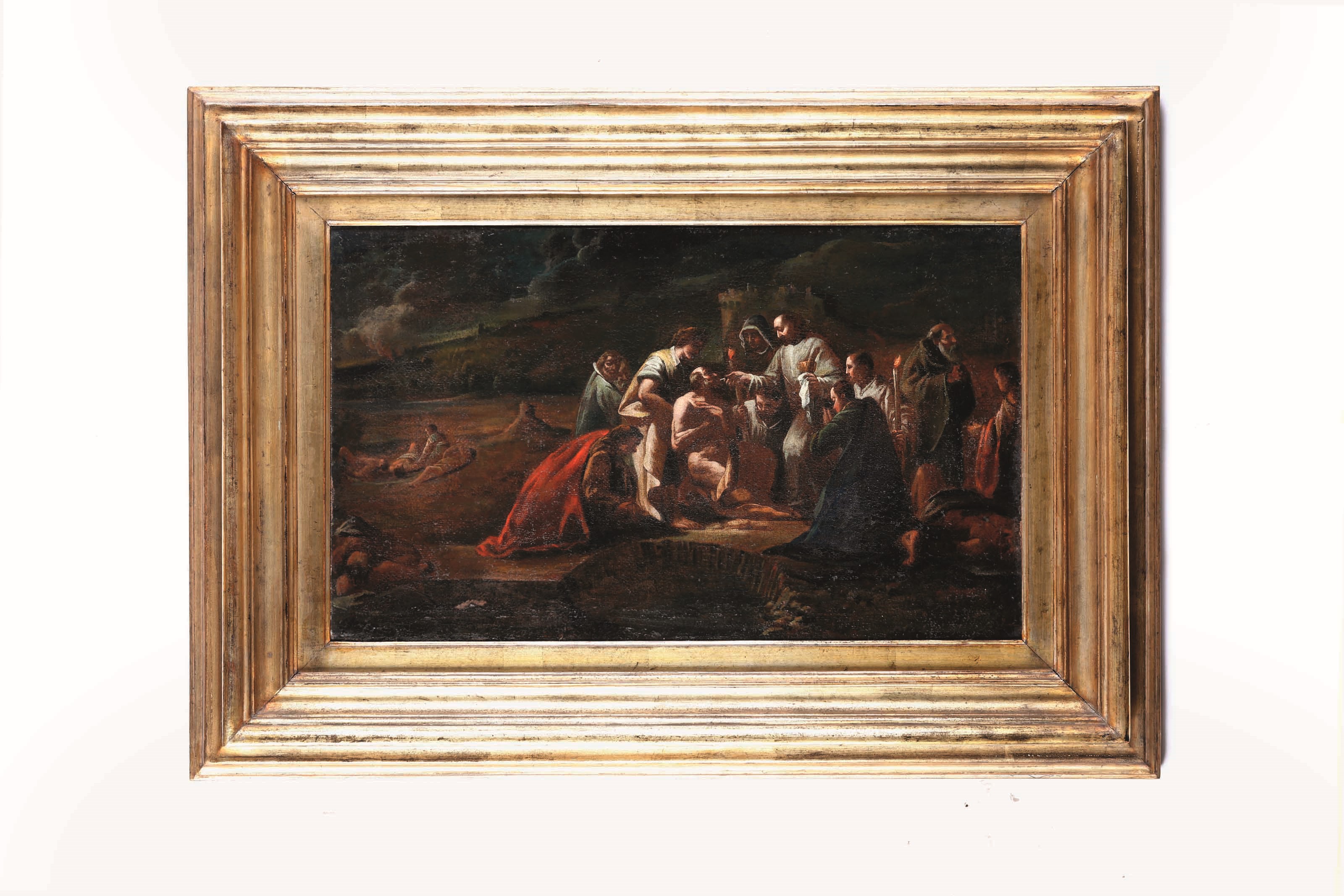 Scuola del XVII secolo, Atto di carità, olio su tela