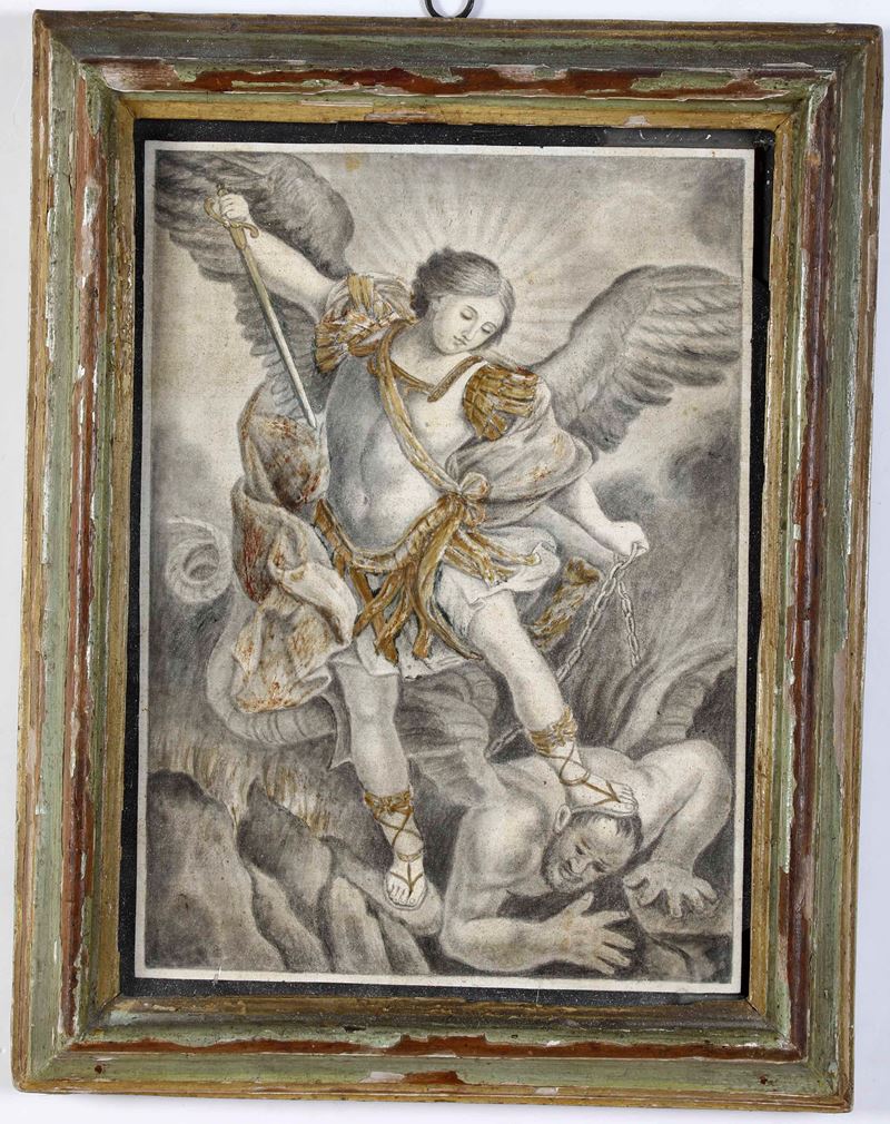 Scuola del XVIII secolo Arcangelo Michele  - dipinto su scagliola - Asta Dipinti Antichi - Cambi Casa d'Aste