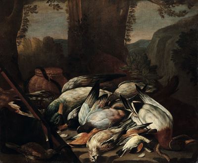 Scuola del XVIII-XIX secolo, Natura morta con cacciagione, olio su tela