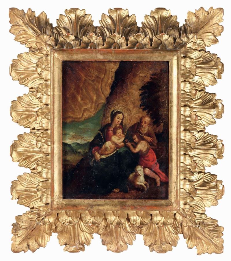 Scuola del XVII secolo Sacra Famiglia con San Giovannino  - olio su pietra paesina - Auction Old Master Paintings - I - Cambi Casa d'Aste