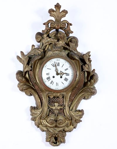 Pendola da Parete Cartel in Bronzo Fuso, Dorato e Cesellato.francia XIX Secolo