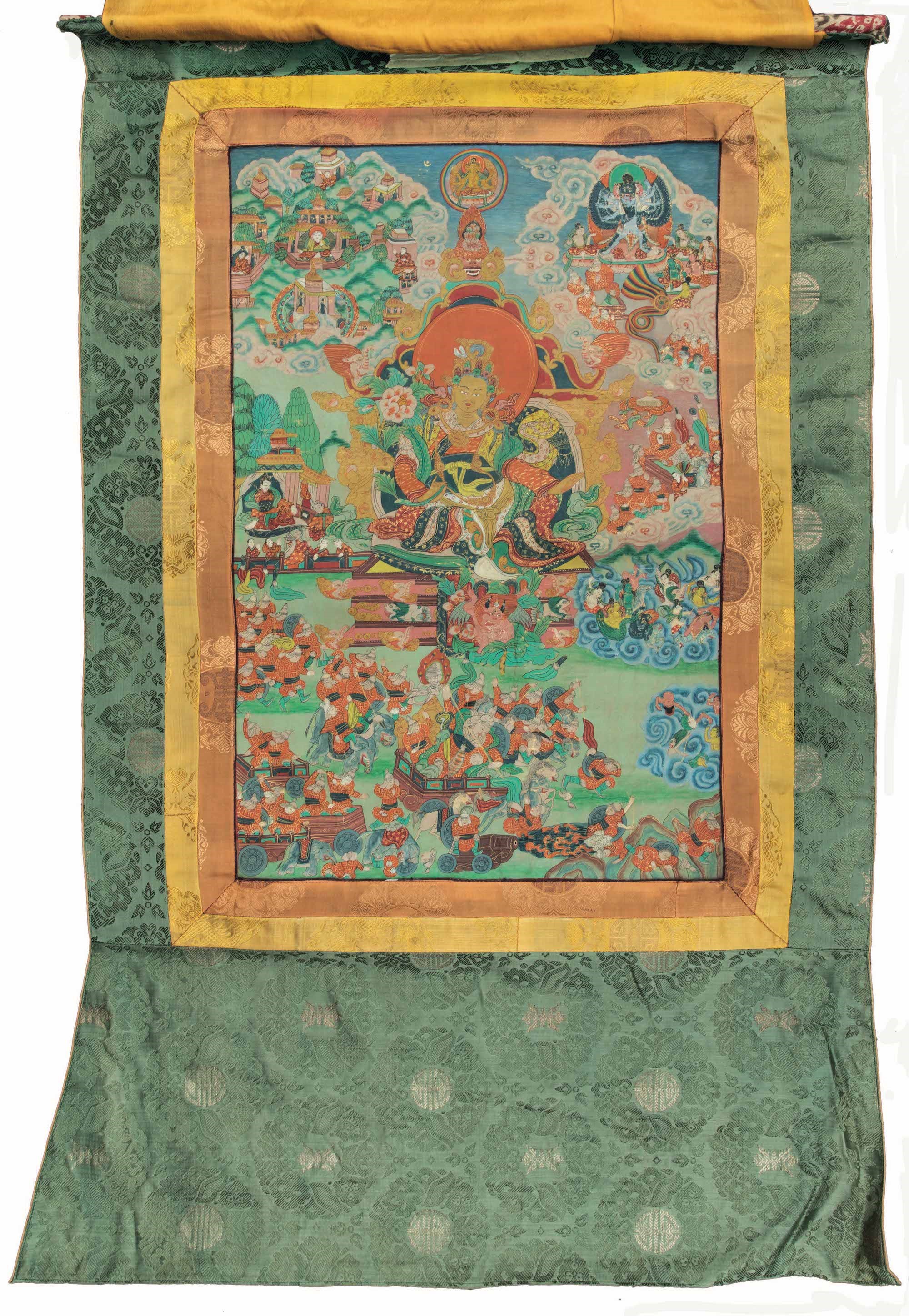 Thangka su Seta Raffigurante Divinità Centrale e Altri Personaggi, Tibet, XIX Secolo
