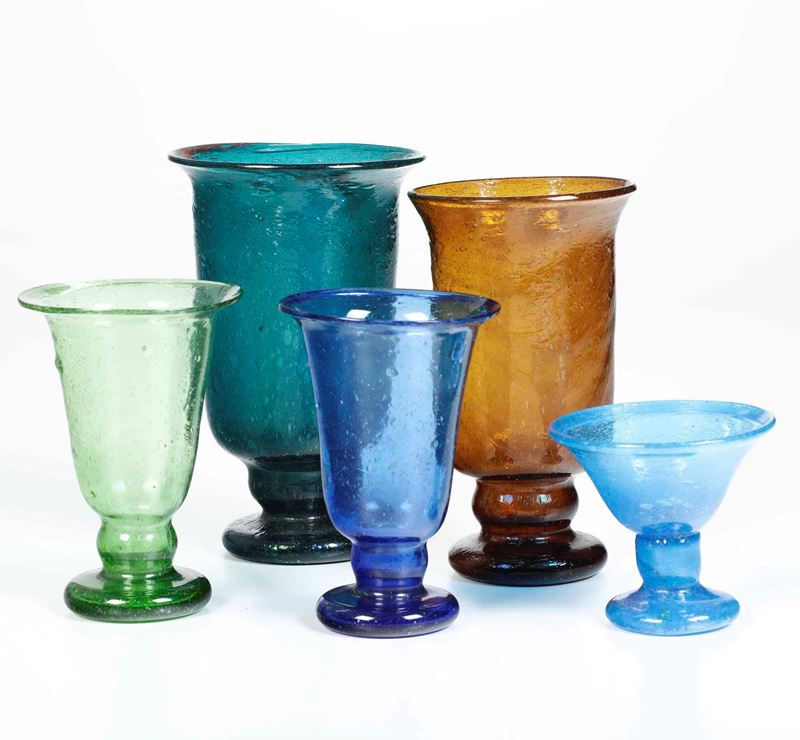 Lotto di cinque bicchieri in vetro  - Asta Antiquariato Luglio | Cambi Time - Cambi Casa d'Aste