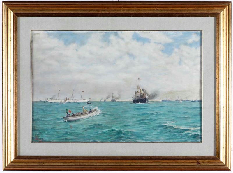 Dipinto raffigurante incrociatori. XX secolo  - olio - Asta Dipinti del XIX-XX secolo - Cambi Casa d'Aste