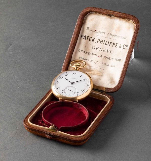 PATEK PHILIPPE - Orologio da tasca cassa in oro 18k, quadrante in smalto bianco, 1925 circa, movimento con scappamento ad ancora