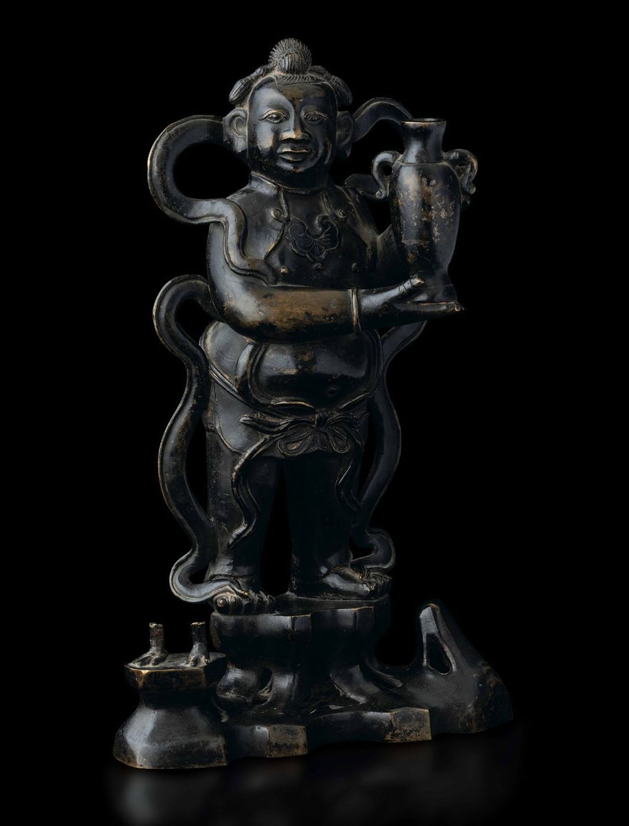 Figura di o'boy Stante in Bronzo, Cina, Dinastia Ming, XVII Secolo
