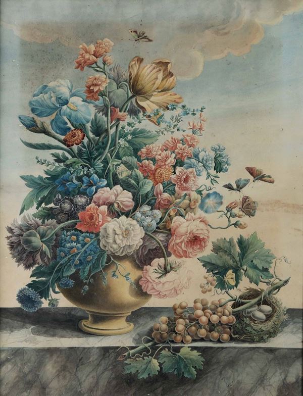 Scuola della fine del XVIII secolo Nature morte con vasi di fiori