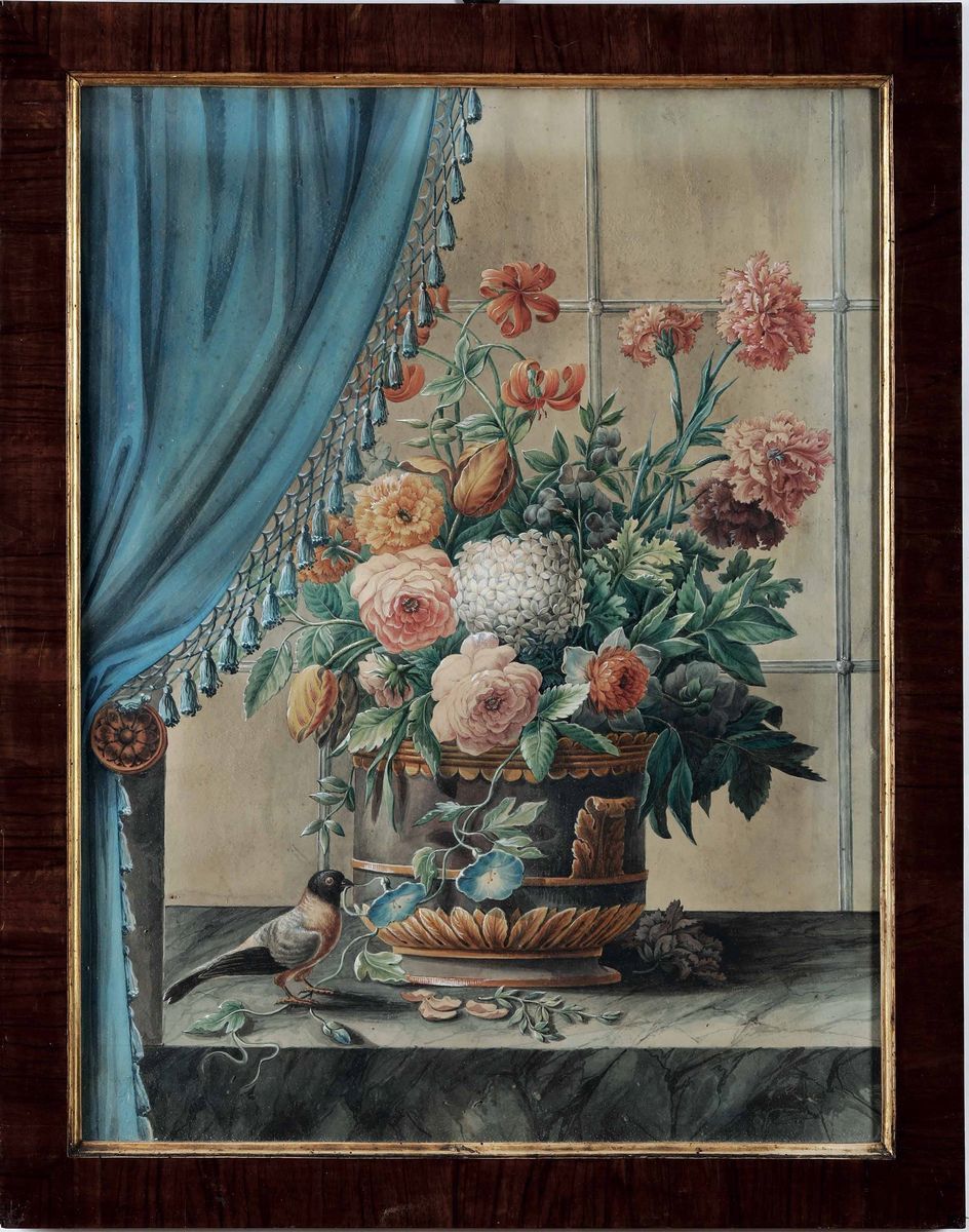 Scuola della Fine del XVIII Secolo Nature Morte con Vasi di Fiori