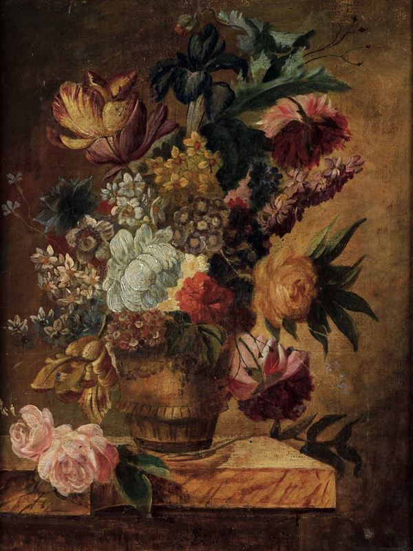 Scuola della fine del XVIII-inizio XIX secolo Nature morte con vasi di fiori