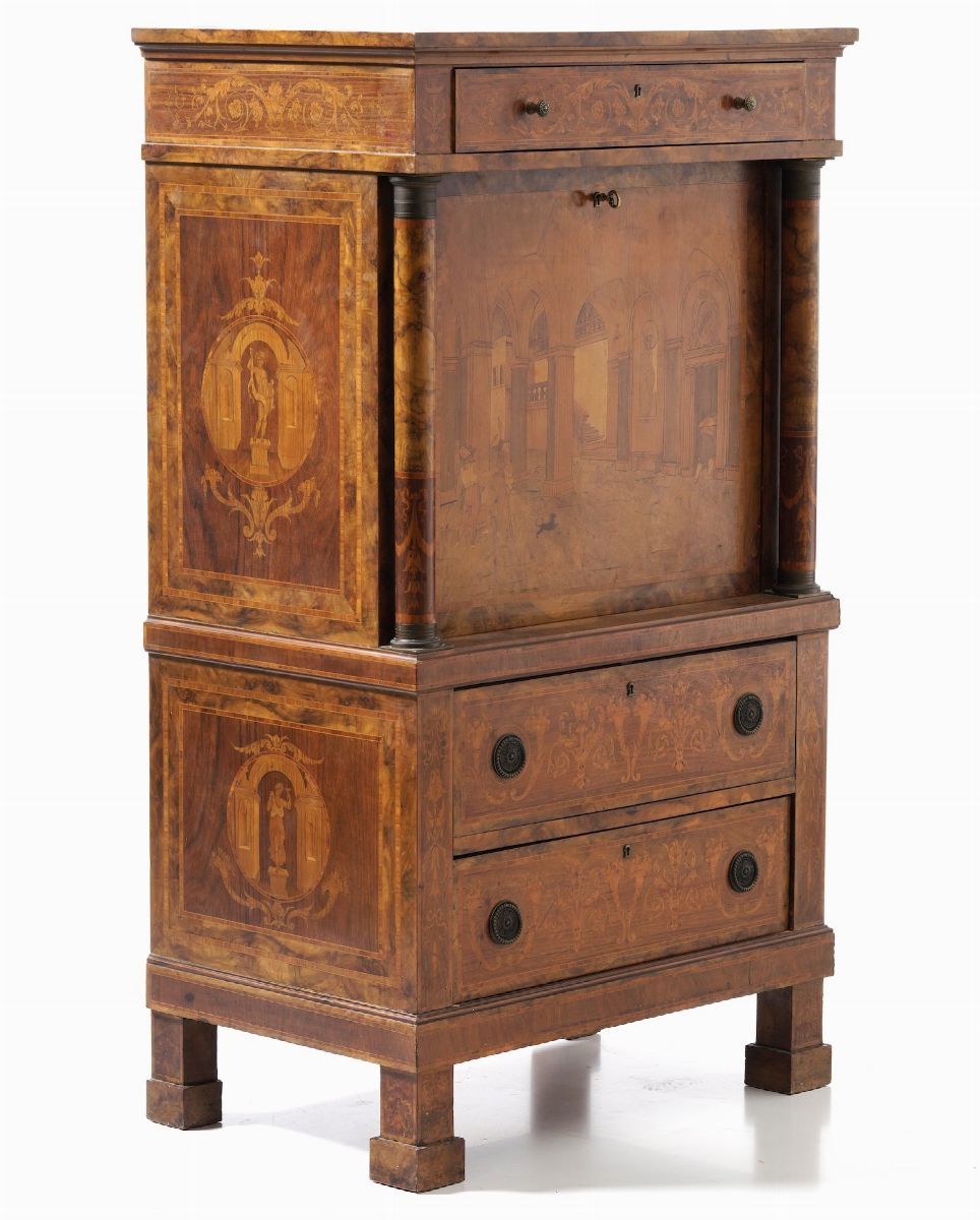 Secretaire Riccamente Intarsiato, XIX Secolo