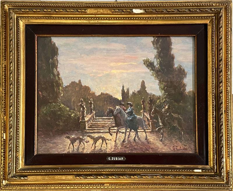 G. Zubian (?) Passeggiata a cavallo  - Asta Dipinti del XIX-XX secolo - Cambi Casa d'Aste