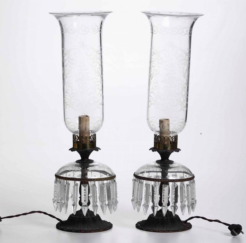 Coppia di lampade in metallo e vetro  - Asta Antiquariato Luglio | Cambi Time - Cambi Casa d'Aste