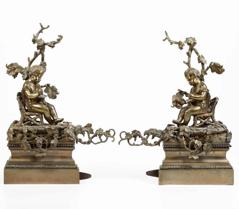 Coppia di alari in bronzo dorato. XVIII-XIX secolo  - Auction Antique July | Cambi Time - Cambi Casa d'Aste