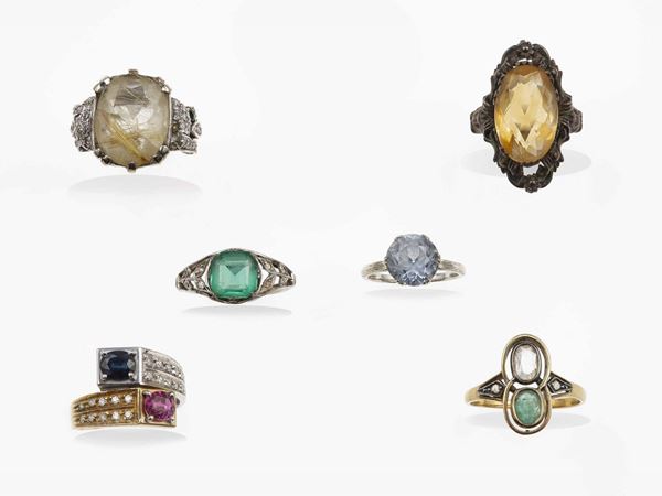 Six gem-set rings