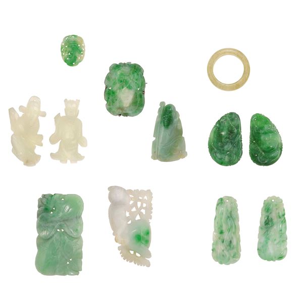 Group of nine engraved jadeite objects