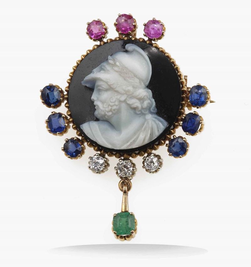 Agate cameo and gem-set brooch/pendant  - Auction Fine Jewels - Cambi Casa d'Aste