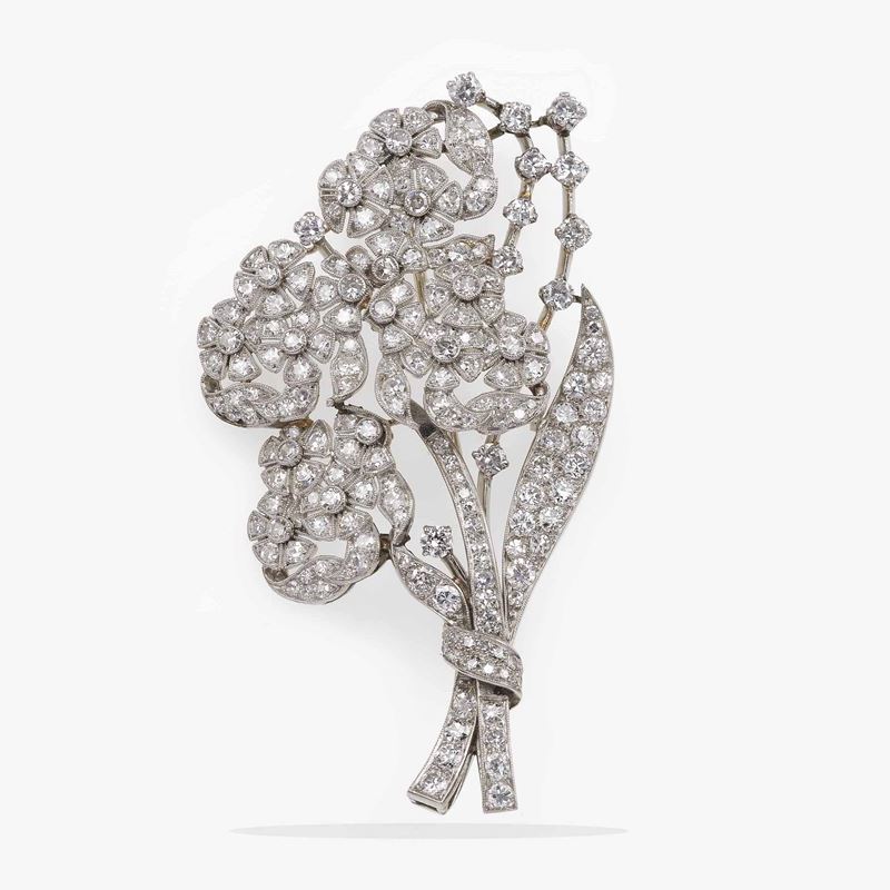 Spilla a soggetto floreale con diamanti  - Asta Vintage Jewellery - Cambi Casa d'Aste