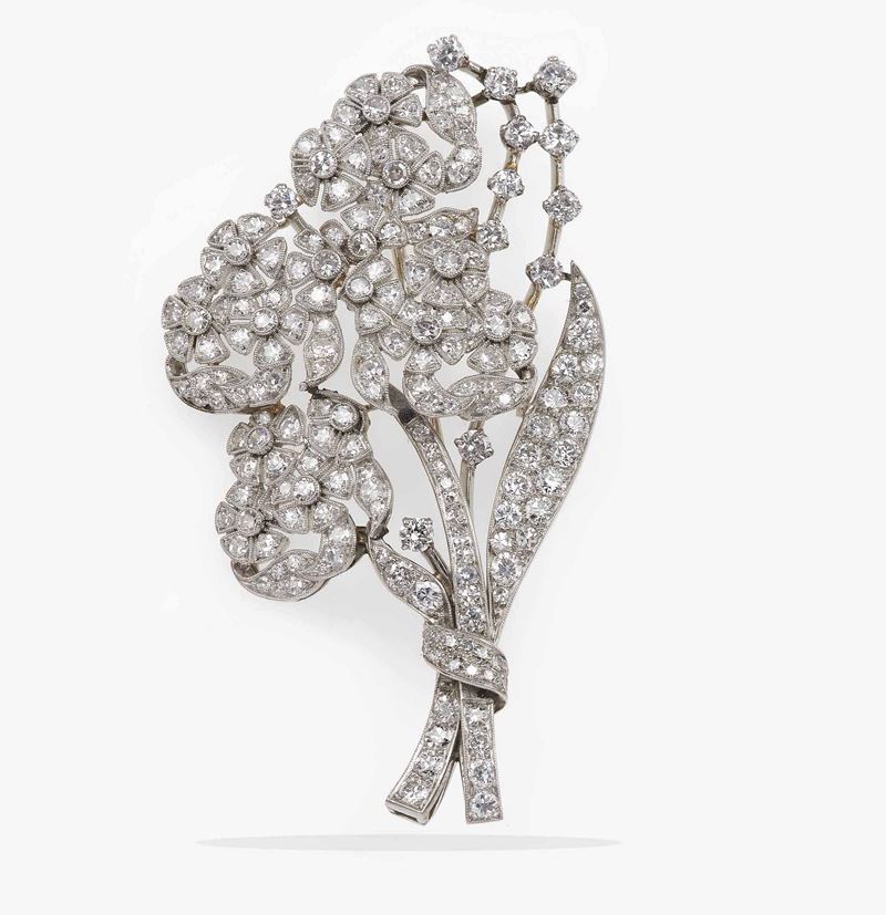 Spilla a soggetto floreale con diamanti  - Asta Fine Jewellery - Cambi Casa d'Aste