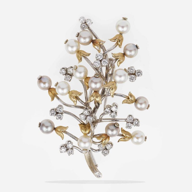 Pearl and diamond brooch  - Auction Jewels - Cambi Casa d'Aste