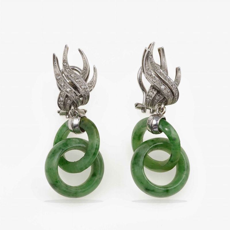 Pair of jade and diamond earrings  - Auction Jewels | Cambi Time - Cambi Casa d'Aste