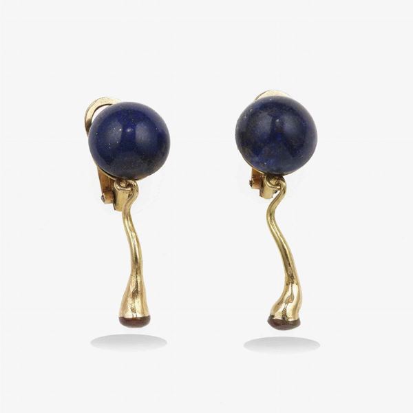 Pair of lapis-lazuli and gold earrings