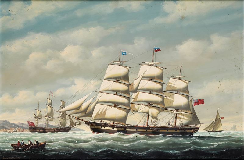 Salvatore Colacicco : Velieri in navigazione  - olio su tavola - Asta Strumenti Scientifici e Arte Marinara - Cambi Casa d'Aste