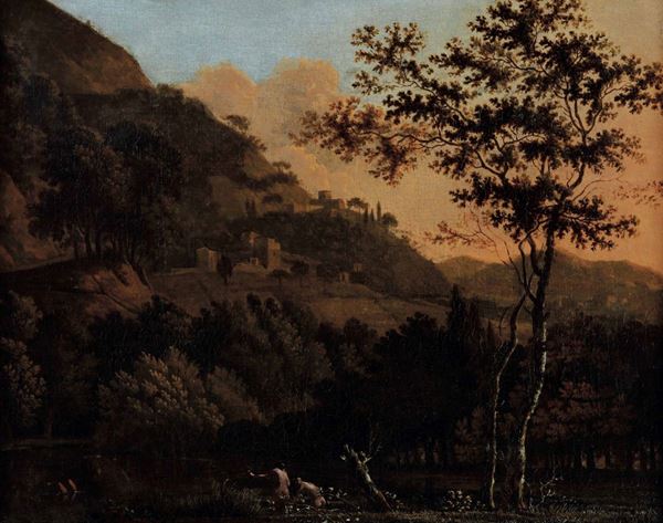 Wilhelm De Heusch - Paesaggio fluviale con bagnanti