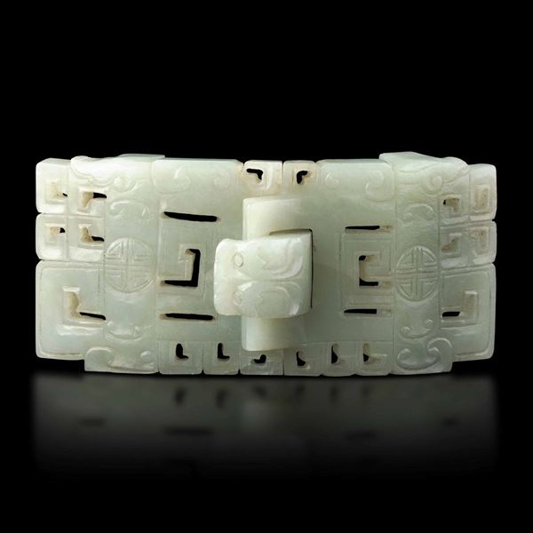 A carved jade buckle, China, Qing Dynasty