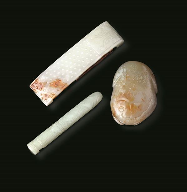 Three jade and russet items, China, Qing Dynasty