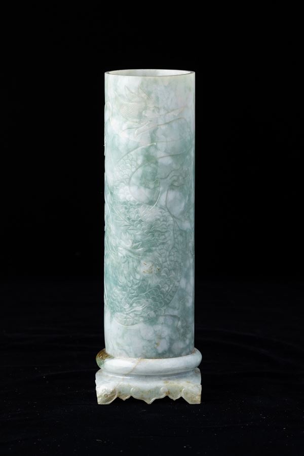 A carved jadeite vase, China, Qing Dynasty