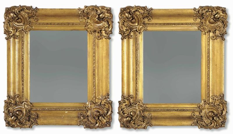 Coppia di piccole specchiere dorate, XIX-XX secolo  - Asta Cornici Antiche - Cambi Casa d'Aste