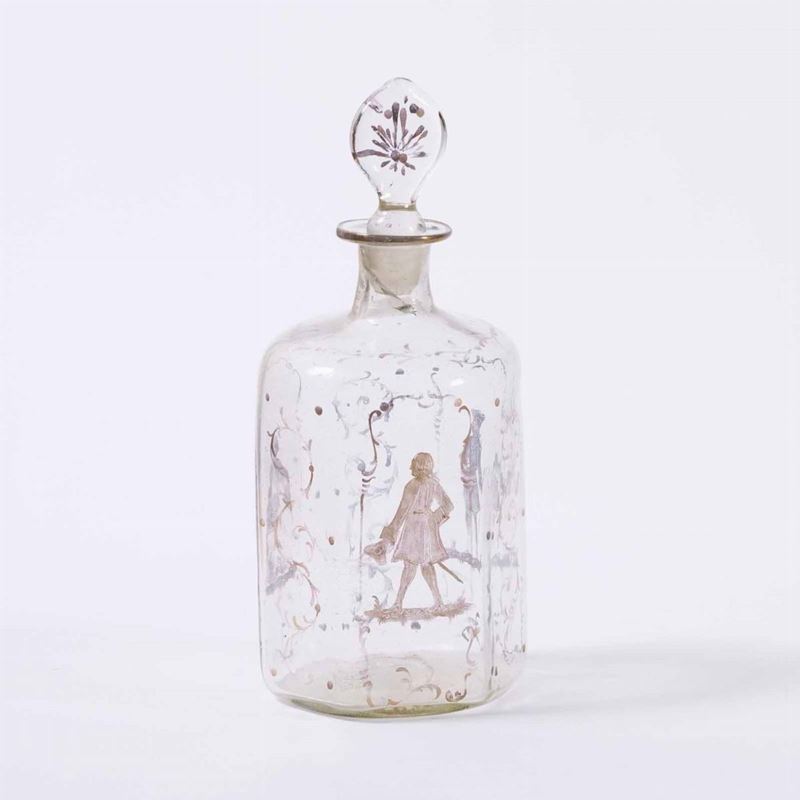 Bottiglia con tappo in vetro dipinto, XIX secolo  - Auction Antique January - Cambi Casa d'Aste
