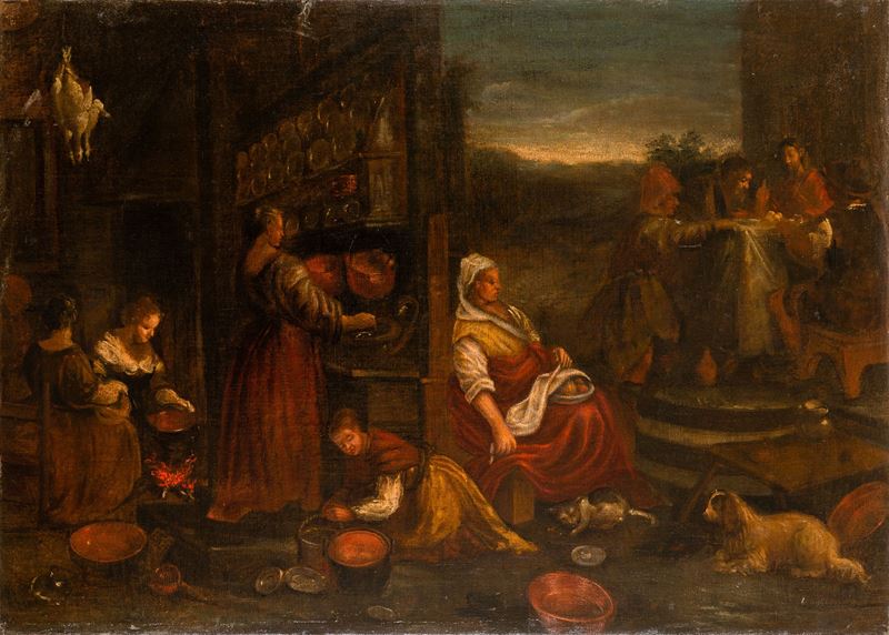 Jacopo Da Ponte detto Jacopo Bassano : Cena in Emmaus  - olio su tela - Asta Dipinti Antichi - Cambi Casa d'Aste