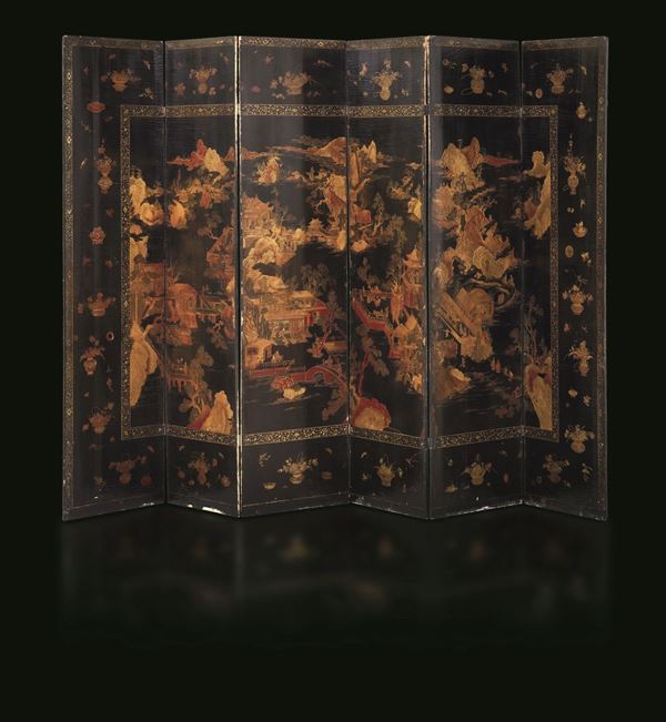 A lacquered wood screen, China, Qing Dynasty