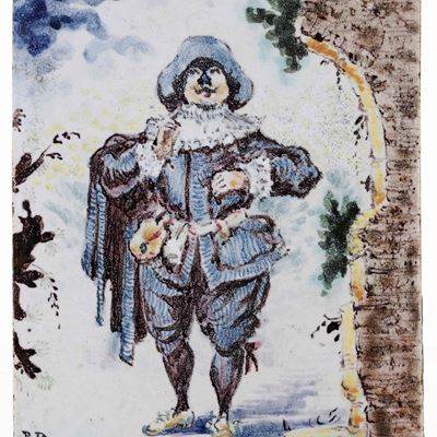 Mattonella con Maschera della Commedia Dell’artealbisola, Dario Ravano (1876-1961), XX Secolo