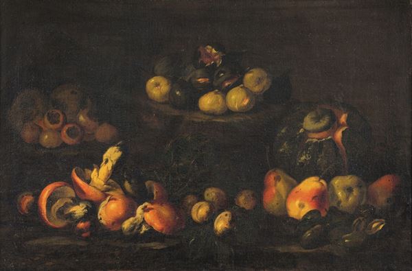 Scuola del XVII secolo Nature morte con con frutti e funghi