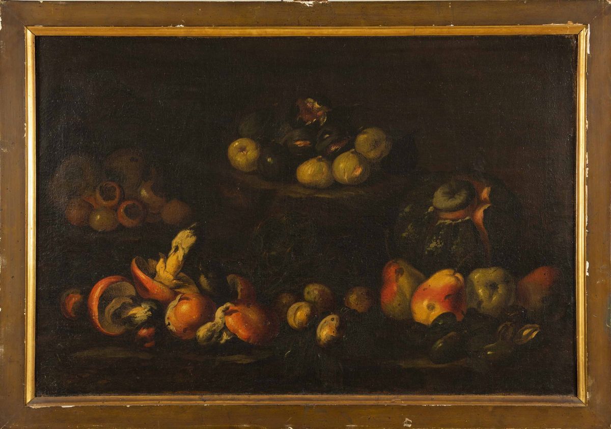 Scuola del XVII Secolo Nature Morte con con Frutti e Funghi