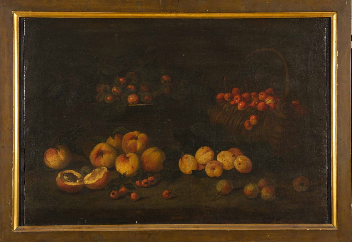 Scuola del XVII Secolo Nature Morte con con Frutti e Funghi
